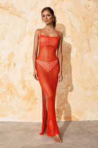 Rückenfreies Maxikleid mit Schlitz und Spitze