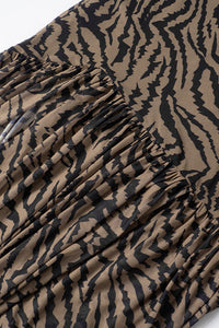 Trägerloses Maxikleid mit Aussparungen, Leopardenmuster und Netzdetails