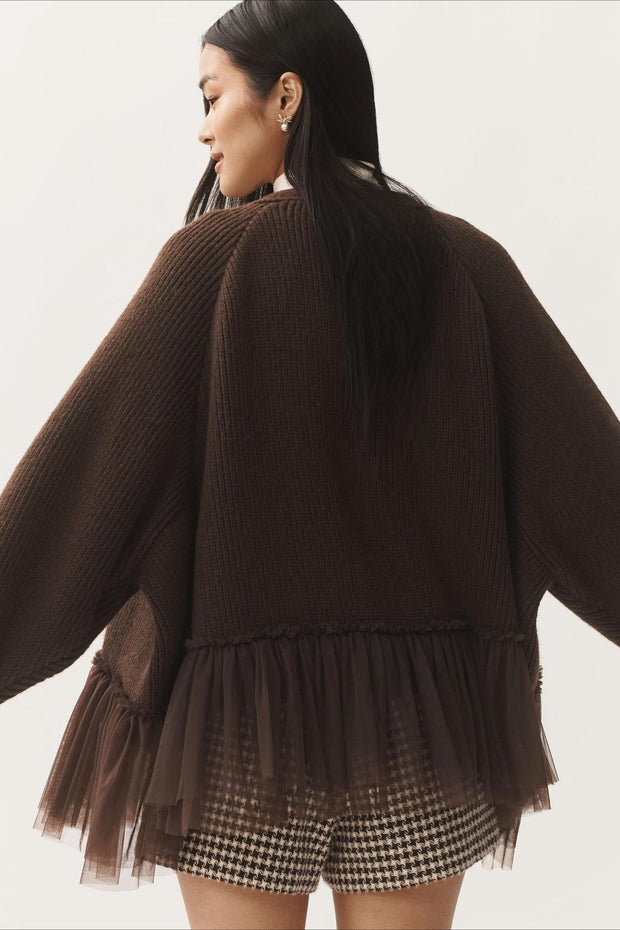 Strickjacke mit Strickstruktur und Rüschen