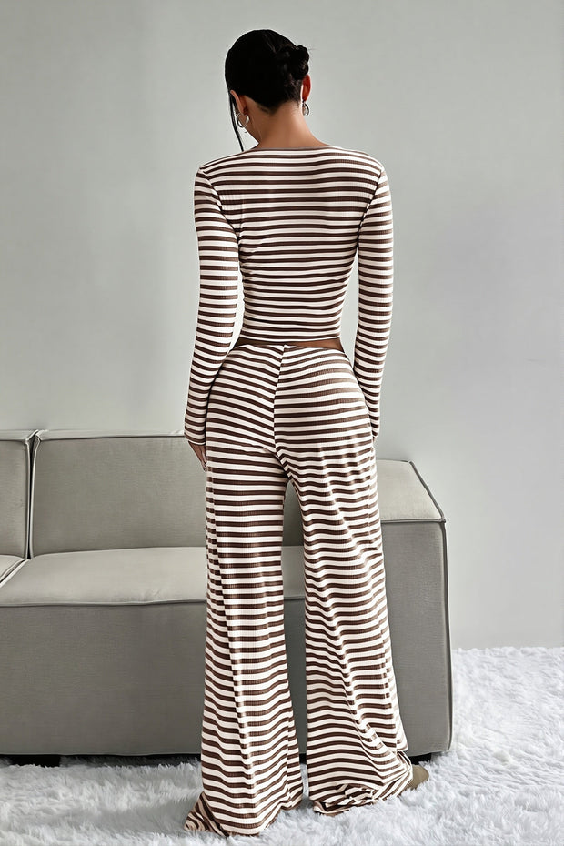 Zweiteiliges Set mit weitem Bein, hoher Taille und Streifenmuster