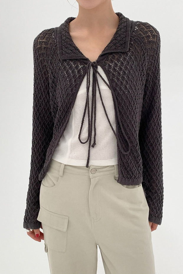Strickjacke mit Bindedetail und Strickstruktur