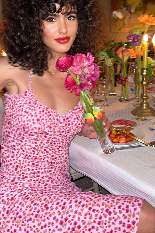 Kleid mit Blumenmuster in Rosa