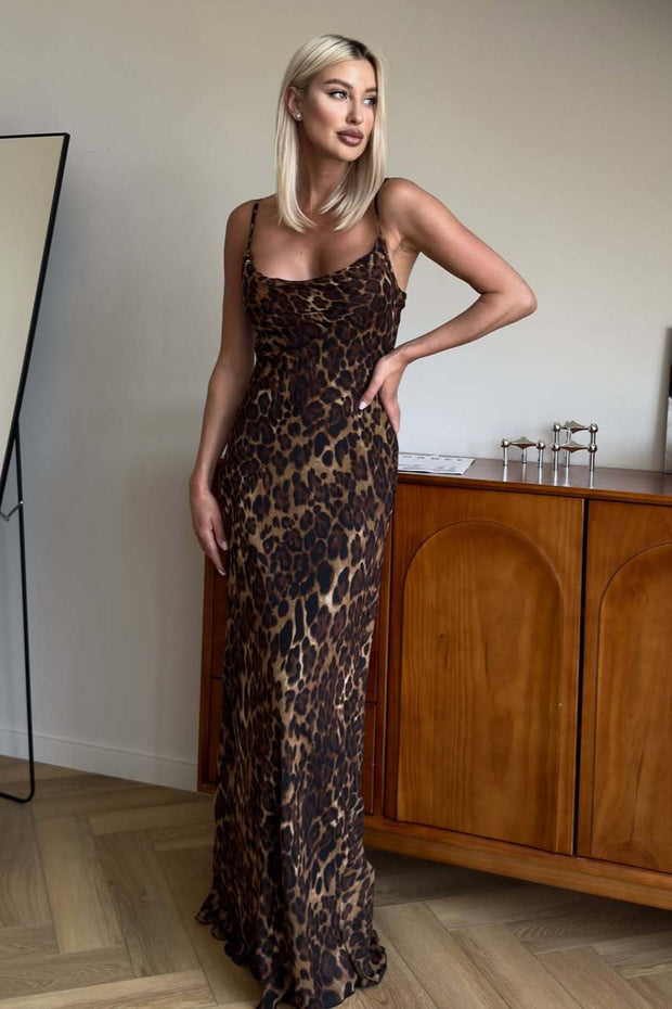 Maxikleid mit Leopardenmuster in Braun