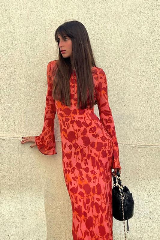 Figurbetontes Maxikleid mit Rundhalsausschnitt und Druck