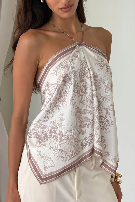 Top mit Neckholder, Bindedetail und Druck