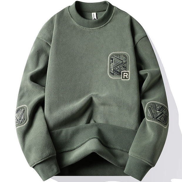 Herrenpullover mit Rundhalsausschnitt und dekorativen Patches - Bjornik