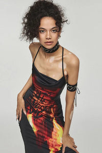Maxikleid mit Druck in Schwarz