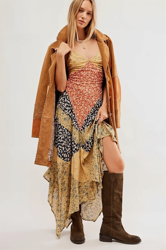 Maxikleid mit Farbblockmuster und Druck