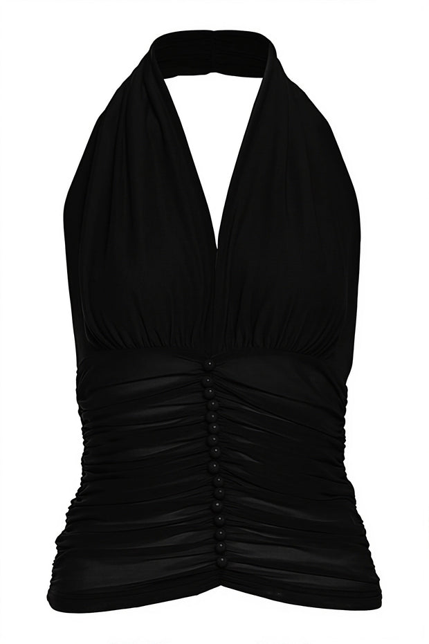 Top mit Neckholder, kurzem Schnitt und Knopfdetails