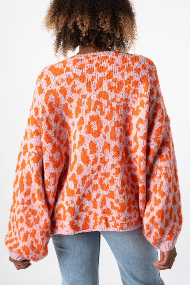 Locker geschnittene Strickjacke mit Farbblockmuster