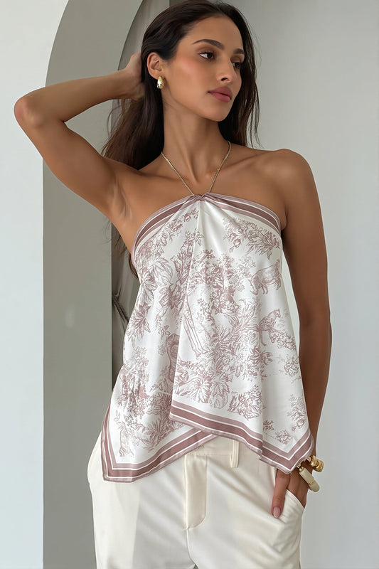 Top mit Neckholder, Bindedetail und Druck