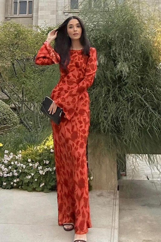 Figurbetontes Maxikleid mit Rundhalsausschnitt und Druck