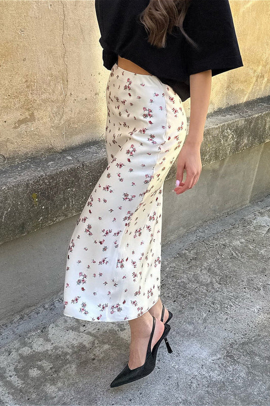 Rock mit hoher Taille und Blumenmuster in Weiß