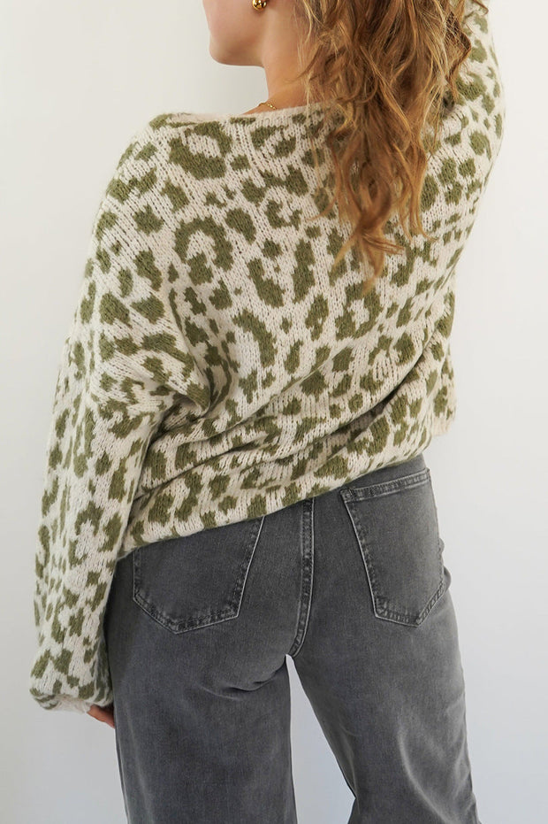 Strickjacke mit Bindedetail, Leopardenmuster und Strickstruktur