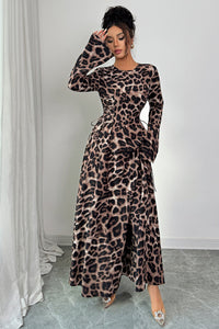 Maxikleid mit langen Ärmeln und Leopardenmuster