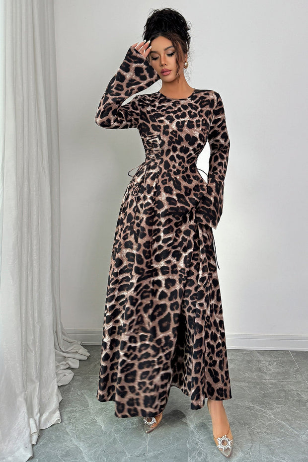 Maxikleid mit langen Ärmeln und Leopardenmuster