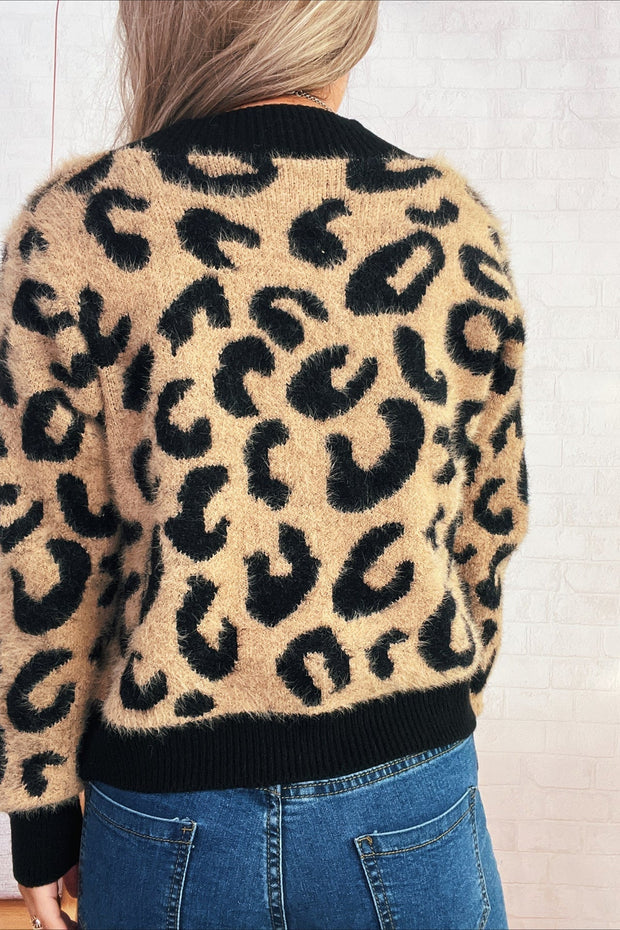 Strickjacke mit kurzem Schnitt, Druck und Strickstruktur