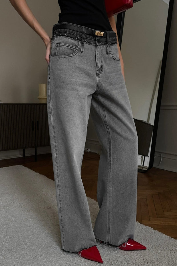 Jeans mit Patchwork in Hellgrau
