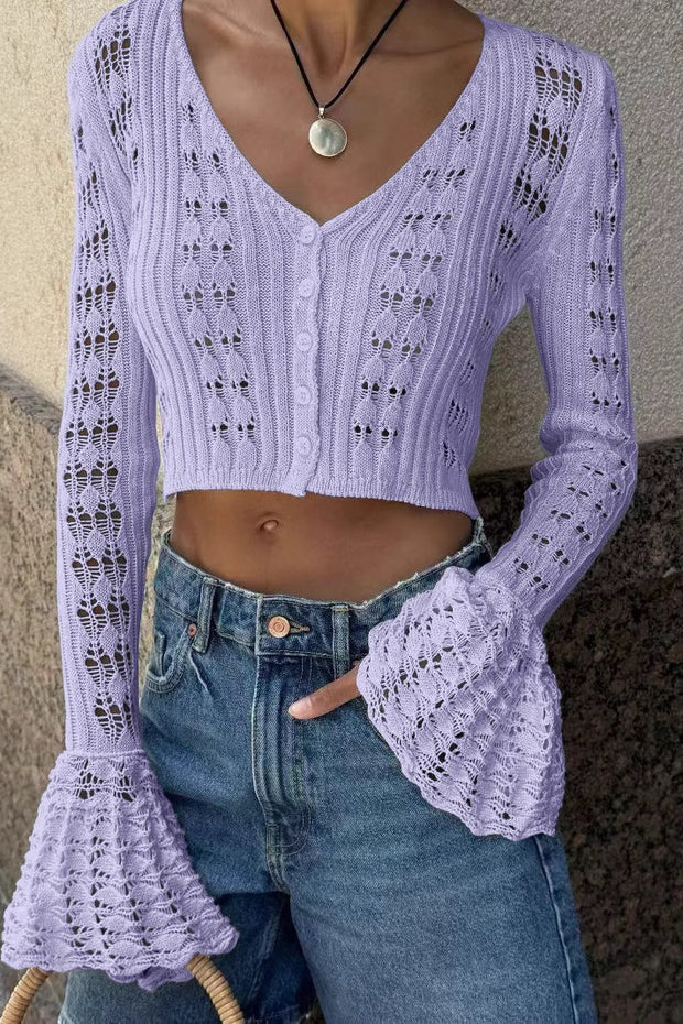 Strickjacke mit V-Ausschnitt, Aussparungen und Strickstruktur