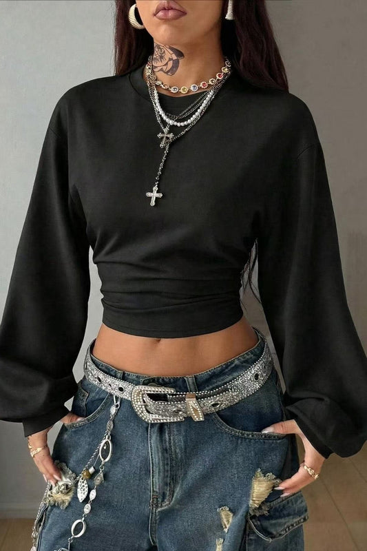 Sweatshirt mit Laternenärmeln und kurzem Schnitt