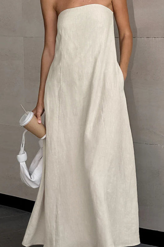 Trägerloses Maxikleid mit Baumwolle und Leinen