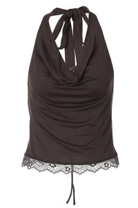 Top mit Neckholder, Wasserfallausschnitt und Bindedetail