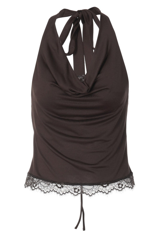Top mit Neckholder, Wasserfallausschnitt und Bindedetail