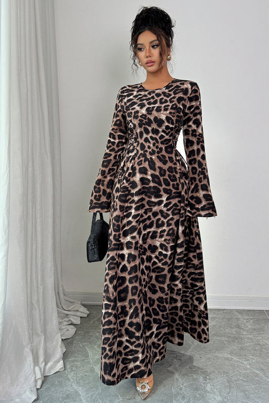 Maxikleid mit langen Ärmeln und Leopardenmuster