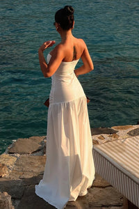 Trägerloses Maxikleid mit Farbblockmuster und Netzdetails