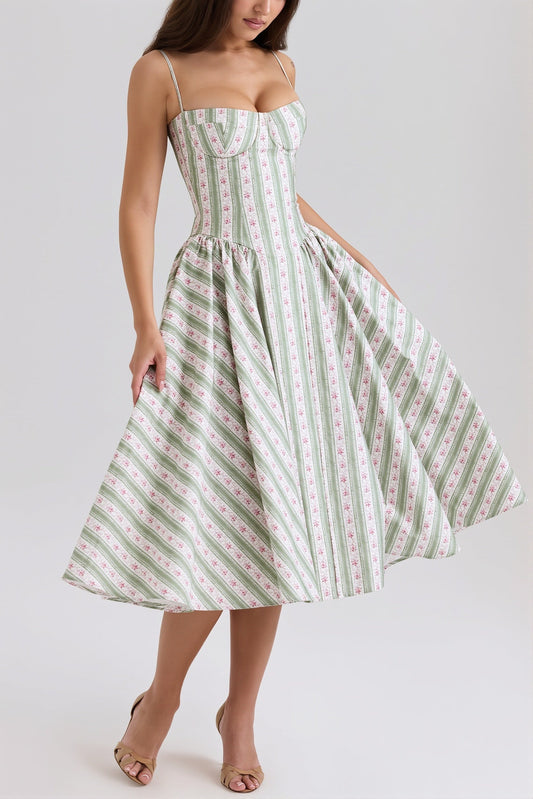 Midikleid mit Blumenmuster und Streifenmuster