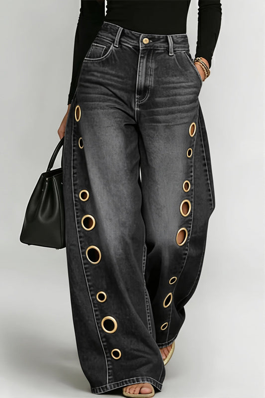 Locker geschnittene Jeans mit weitem Bein und hoher Taille