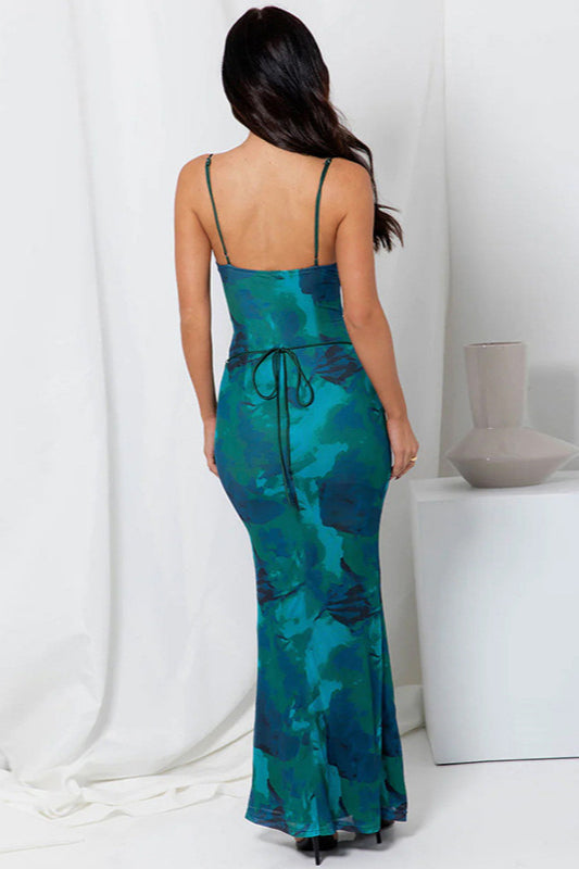 Rückenfreies Kleid mit Blumenmuster und Spitze