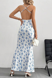 Rückenfreies Kleid mit Blumenmuster in Weiß