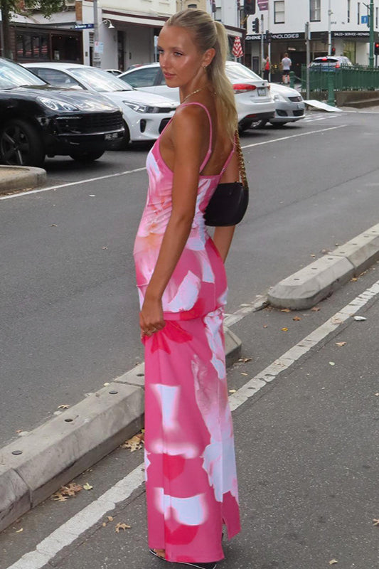 Ärmelloses Maxikleid mit Blumenmuster in Rosa
