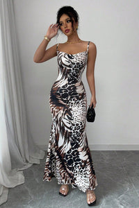 Figurbetontes Maxikleid mit Leopardenmuster