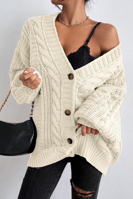 Strickjacke mit V-Ausschnitt und Strickstruktur