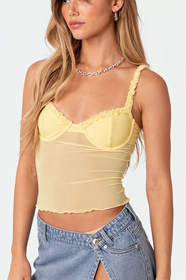 Rückenfreies Cami-Top mit Leopardenmuster, Spitze und Netzdetails
