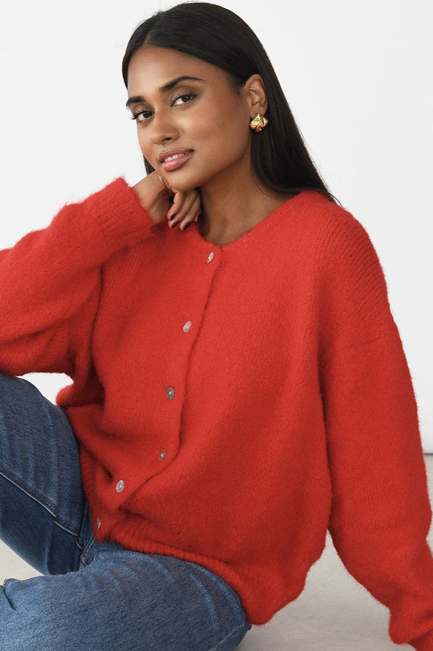 Strickjacke mit Knopfdetails und Strickstruktur in Weiß