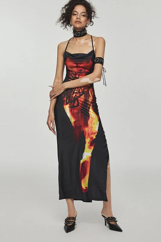 Maxikleid mit Druck in Schwarz