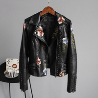 Moderne Lederjacke mit Blumenstickerei