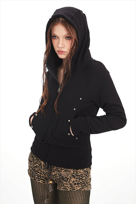 Figurbetonter Hoodie mit Reißverschluss und Strass