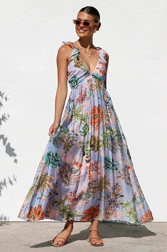 Maxikleid mit V-Ausschnitt und Druck