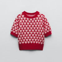 Kurzärmeliger bedruckter Strickpullover für Damen - Yrsa