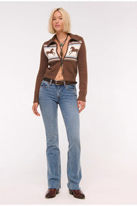 Damen Strickjacke mit Pferdemotiv und Reißverschluss