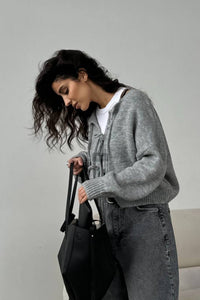 Strickjacke mit langen Ärmeln, Bindedetail und Strickstruktur