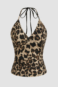 Top mit Neckholder, V-Ausschnitt und Leopardenmuster