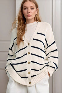 Strickjacke mit V-Ausschnitt, Streifenmuster und Strickstruktur