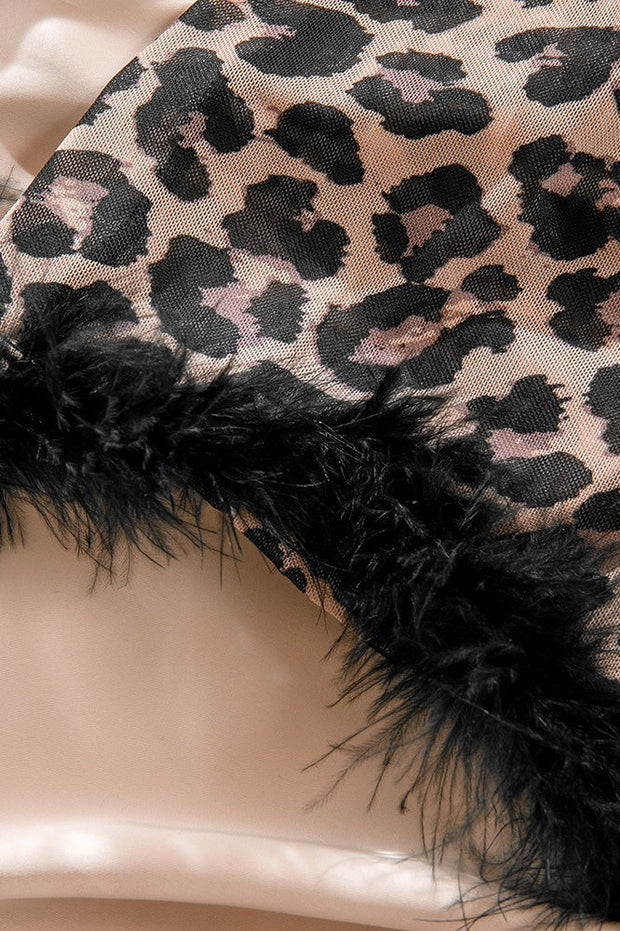 Minikleid mit Leopardenmuster und Spitze in Braun