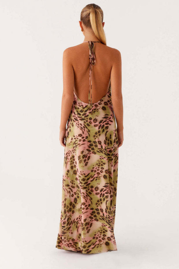 Maxikleid mit V-Ausschnitt und Leopardenmuster