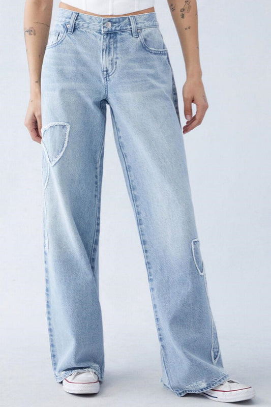 Jeans mit Stickerei in Hellblau
